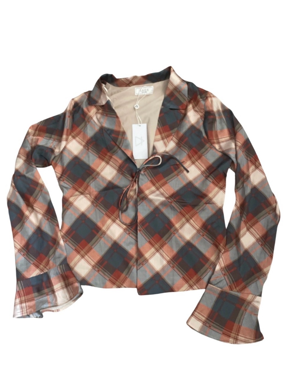 Sage the Label "Almost Famous" Plaid Tie-Front Blouse